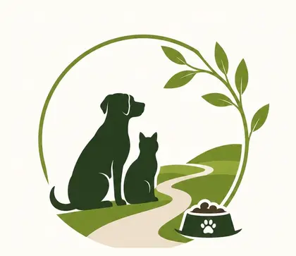 FutterWeg Bildmarke mit Hund, Katze und Futternapf